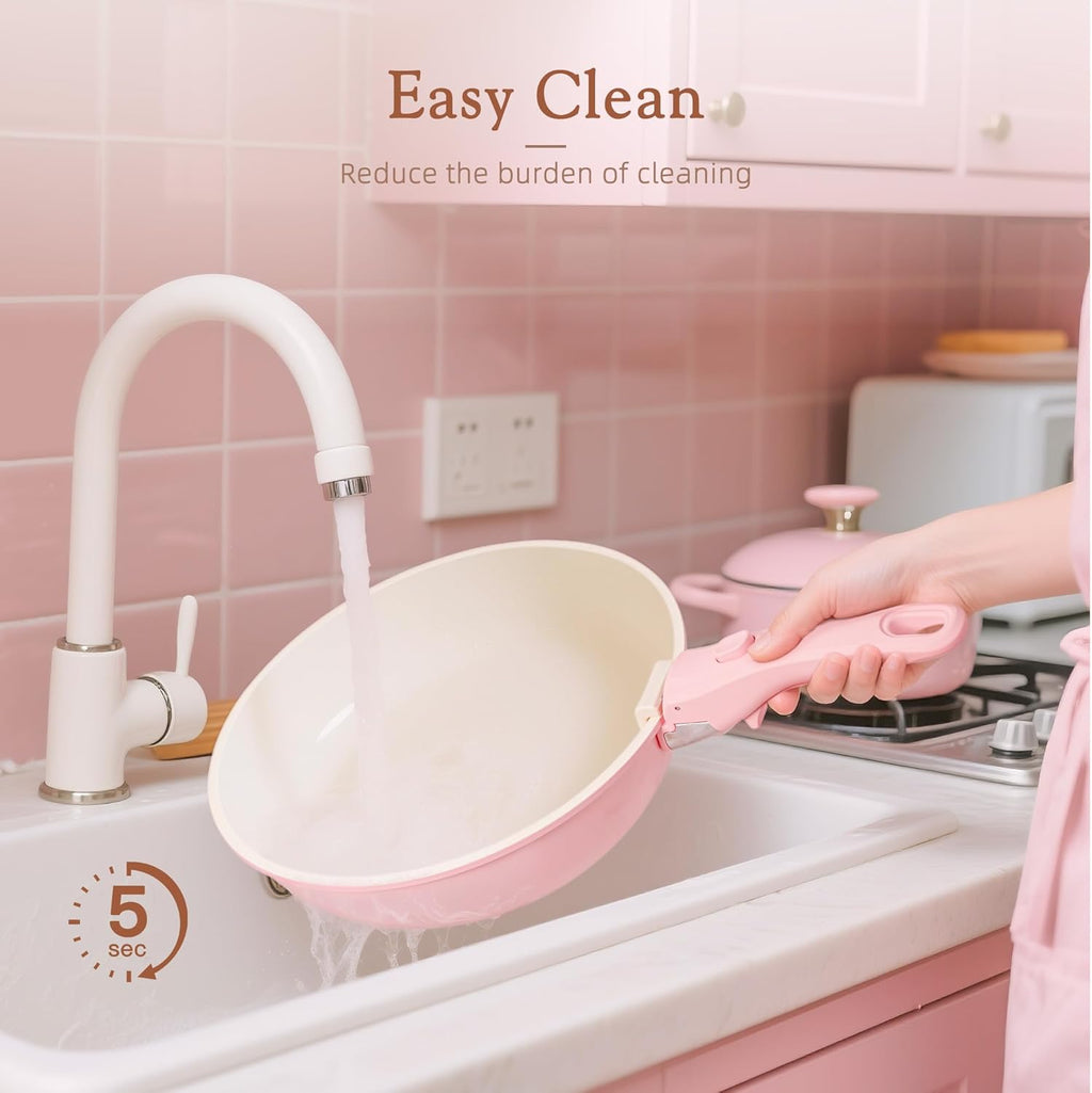 21 Pcs Pots and Pans Set Non Stick, Ceramic Cookware Set Detachable Handle, RV – another angle