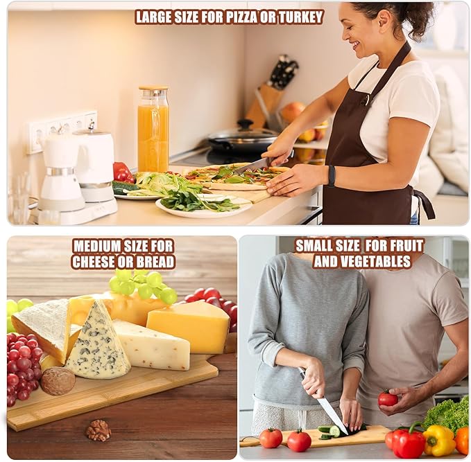 Cutting Boards Set of 12 Bamboo Boards with Handles, 17 x 6 Inch
