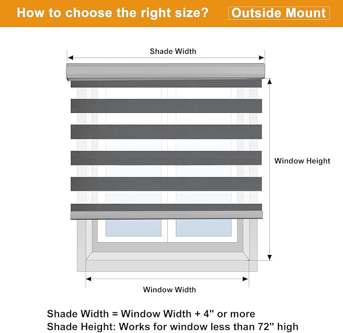 Persilux Cordless Zebra Blinds for Windows Free-Stop Roller Windows Shades (31" W X 72" H, Grey) Dual Layer Light Control for Day and Night, Light Filtering Sheer Shades for Home