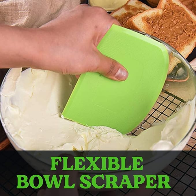 SURDOCA Dough Scraper Bench Scraper - 3P 8.3x5.5" Plastic Flexible Bowl Scraper, Sharp Edge & Angles Cake Scraper. Non-Slip Bakeware Decorating Tools Sculpting & Modeling Tools - Green+Blue+Green