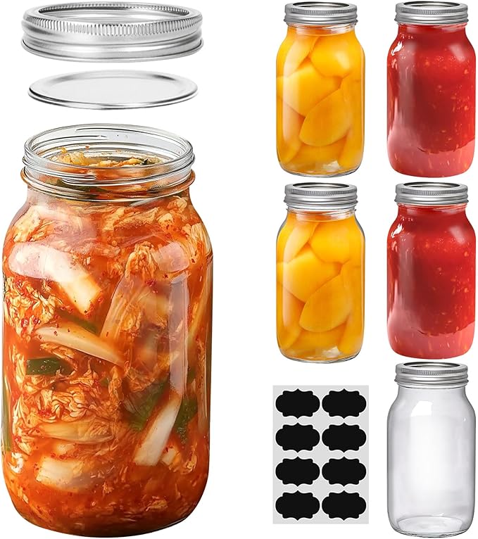 Glass Mason Jars 24 oz 6-Pack with Lids and Bands