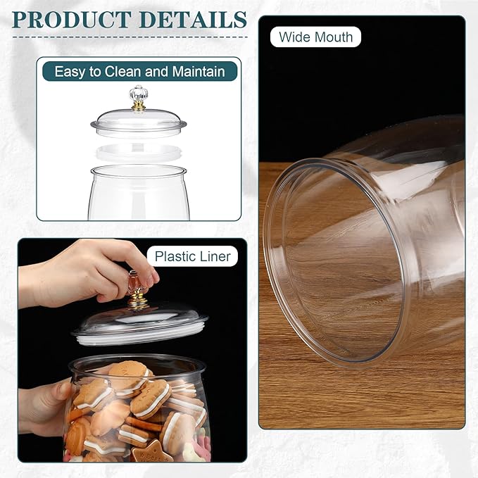 Food Jars Canisters, Set of 6 Clear Plastic with Lids, 42 oz