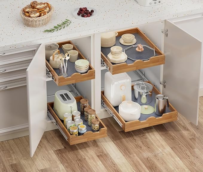 Pull-Out Organizer for Kitchen Cabinets, 14-Inch Wood, 1-Tier