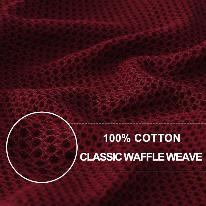 Waffle Weave Cotton Dish Towels, 12-Pack, 13 x 28 Inches, Burgundy