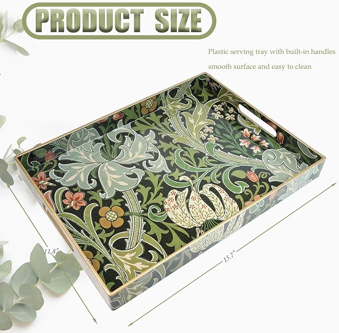 Rectangular Plastic Serving Tray with Handles, 15.7 x 11.8 Inch
