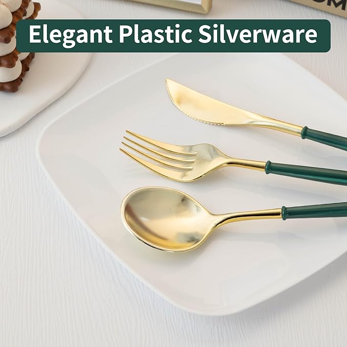 Disposable Spoons, Forks and Knives Set, 90 Pieces, Gold Plastic