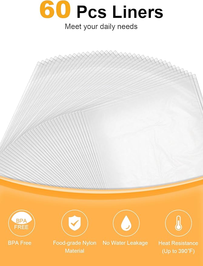 SMARTAKE Slow Cooker Liners, Extra Large Size 14"x 22" Disposable Cooking Bags, Fit 6QT to 10QT for Slow Cooker, Cooking Trays, Suitable for Oval & Round Pots, 60 Liners