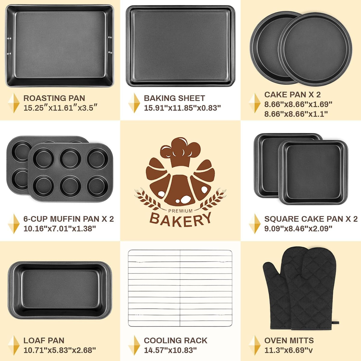 12PCS Nonstick Bakeware Set, Non-Toxic Carbon Steel Baking Pans Set with Wider – close-up