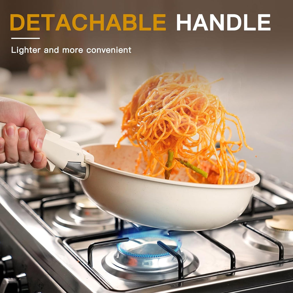 21 Pcs Pots and Pans Set Non Stick, Ceramic Cookware Set Detachable Handle, RV – close-up