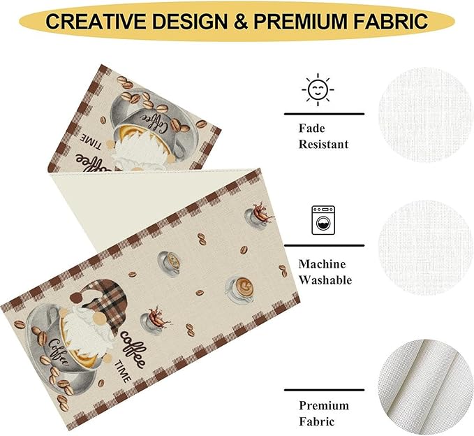 Table Runner, Coffee Print, 13 x 72 Inch Polyester for 4-6 Guests