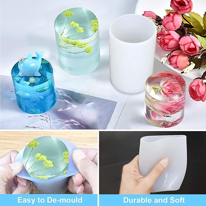4 Pack Round Resin & Chocolate Silicone Mold - 3D Cylinder & Handmade Candle & Soap Mold