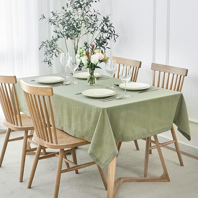 Tablecloth in Sage Green Faux Linen, 60 x 120 Inch Rectangle