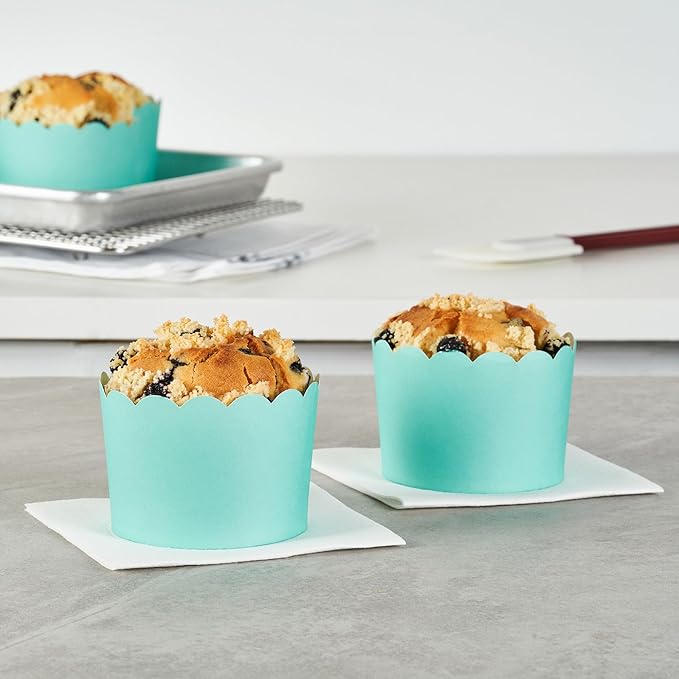 Baking Cups - 200 Count Turquoise Scalloped Paper, Greaseproof, Oven-Ready