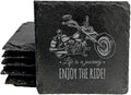 Coast in Style: Rustic Slate Coasters with Motorcycle Design - Square Slate - Set of 6