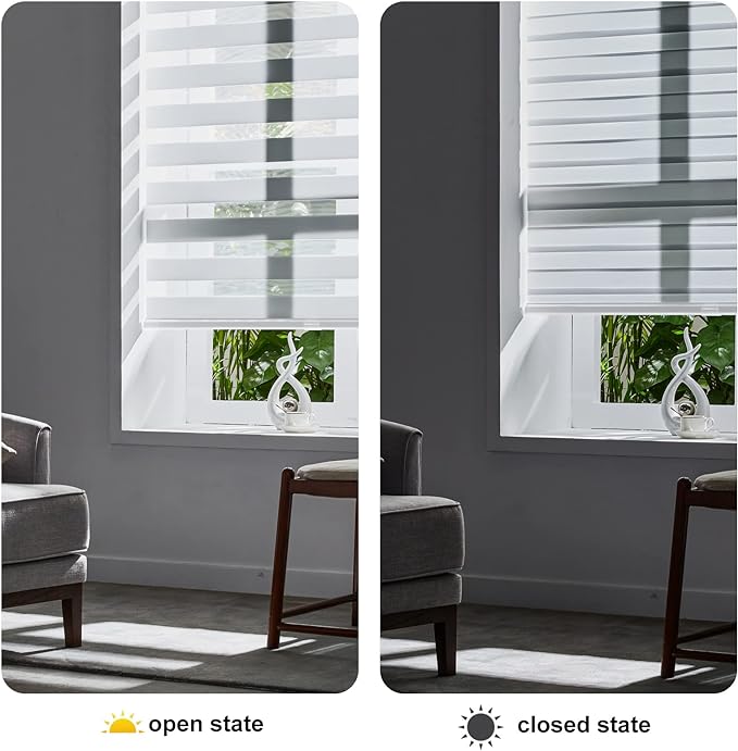 Persilux Zebra Roller Shades for Windows, Privacy Roller Blinds for Windows (70" W x 72" H, White) Cordless Door Blinds for Door Window, Light Control for Day and Night, for Home, Office