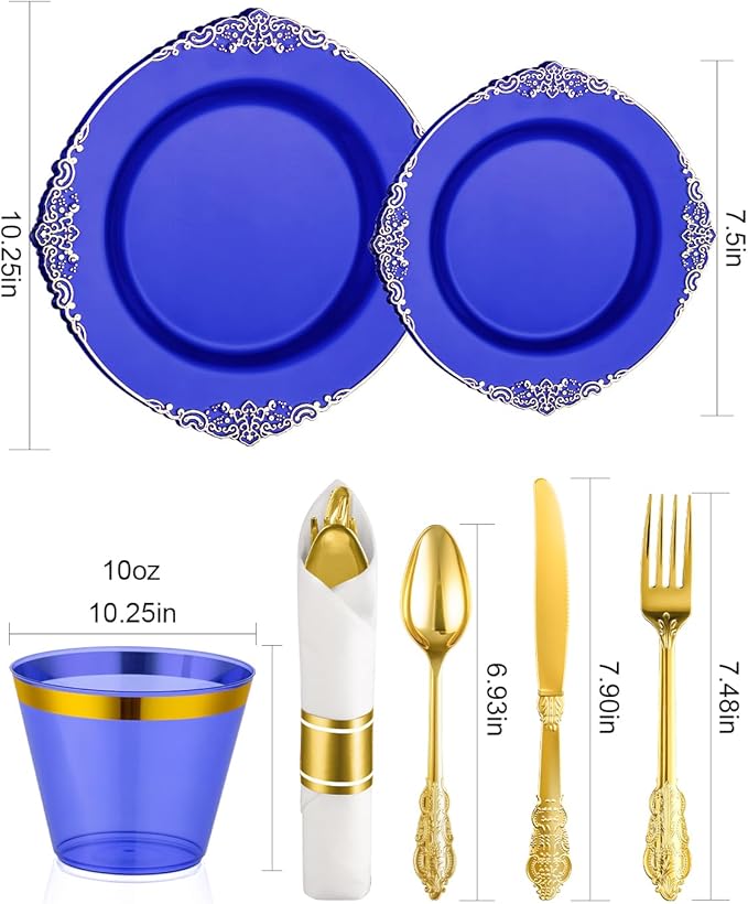 Disposable Plastic Plates, Clear Blue, 350 Pieces for 50 Guests