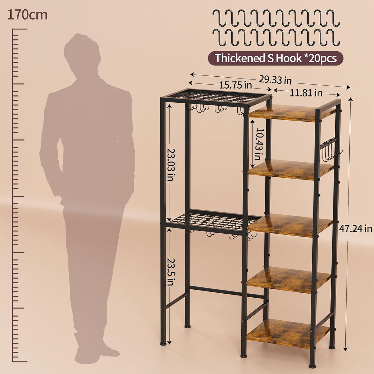 5-Tier Pot and Pan Organizer Rack with Hooks, Heavy-Duty Kitchen Storage Shelf – alternate view