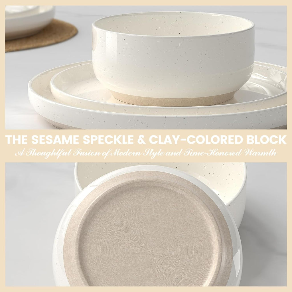 24-Piece Stoneware Dinnerware Set for 8, Plates and Bowls Set – size reference