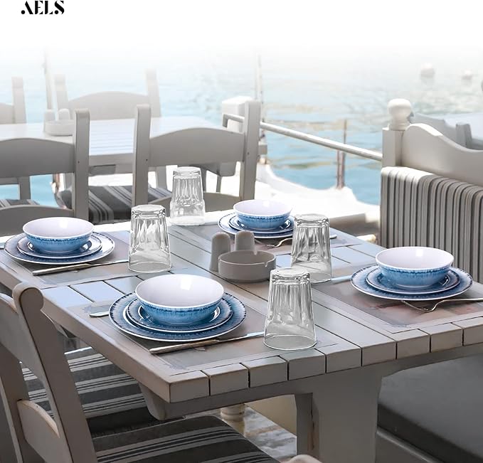 Melamine Dinnerware Set for 4, 12-Piece Navy Blue Round Dishes