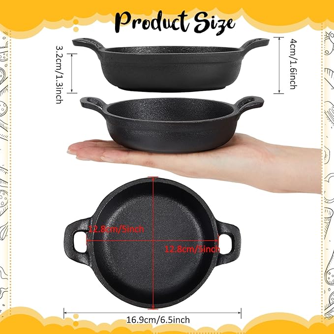 Skillets 4-Pack, 8 oz Black Cast Iron with Double Loop Handles