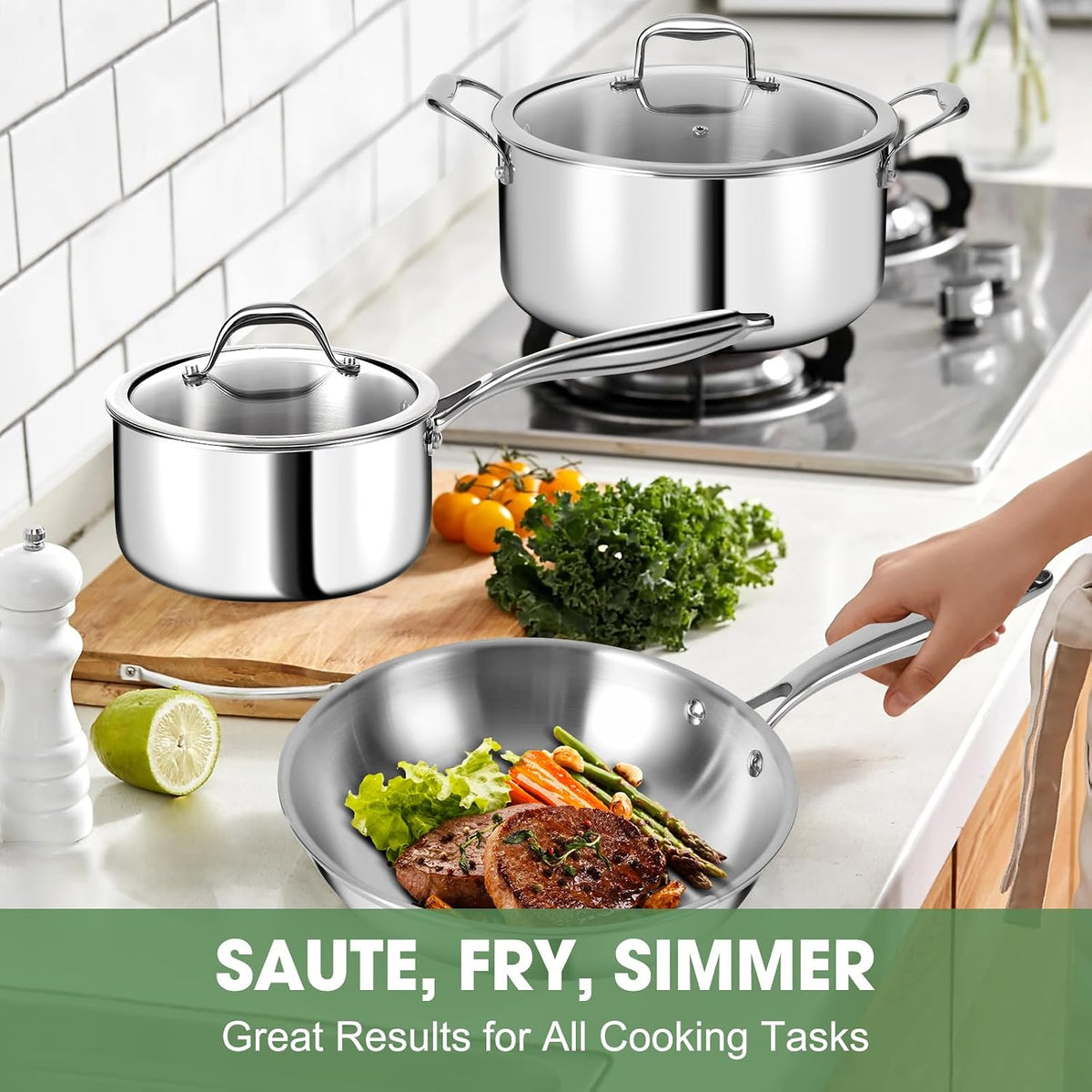 3 Ply Stainless Steel 11-Piece Cookware Set with Lids, Pots and Pans Kitchen – alternate view