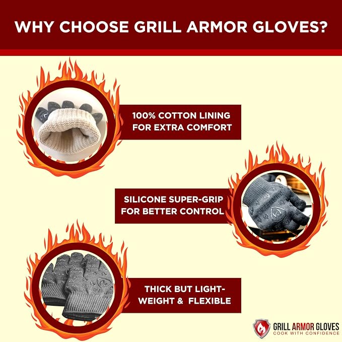 Grill Armor Oven Gloves – 932°F Heat, Fire & Cut Resistant Mitts - Image 8