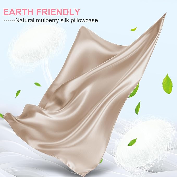 Mulberry Silk Pillow Cases 2 Pack Standard Size 20x26 Inches with Hidden Zipper, Ultra Smooth and Soft Breathable Cooling Silk Satin Pillowcase Set of 2, Better for Hair and Skin, Gifts for Women Men