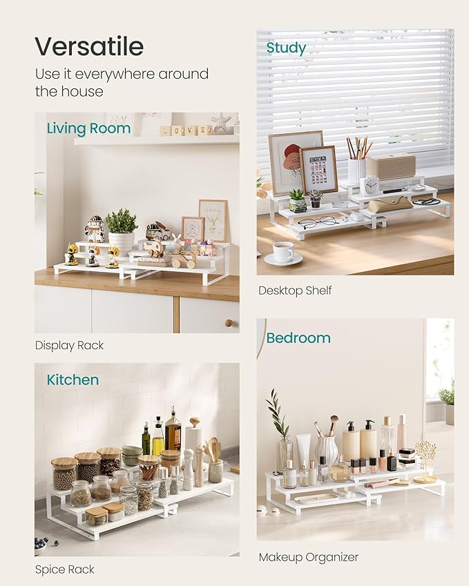 Spice Racks, 3-Tier Snow White Display Set of 2, Engineered Wood and Metal