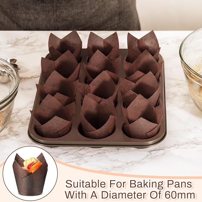 Baking Cups, 300 Count Brown Tulip Jumbo, 2-1/4 x 4 Inch