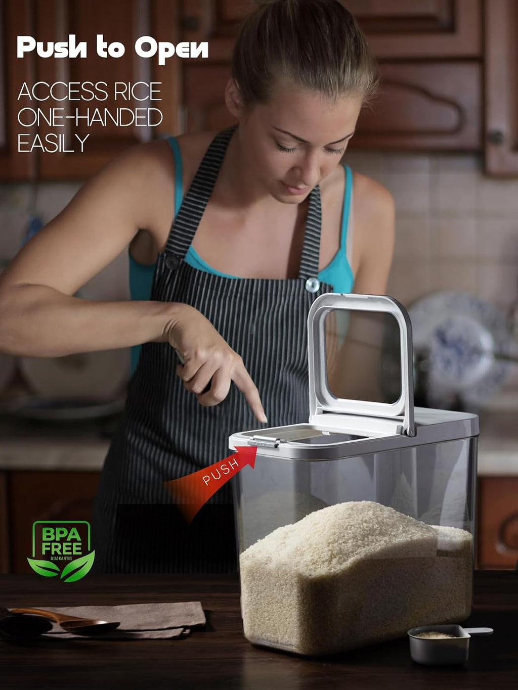 Rice Dispenser Container, 12 Liter Airtight Food Storage with Measuring Spoon
