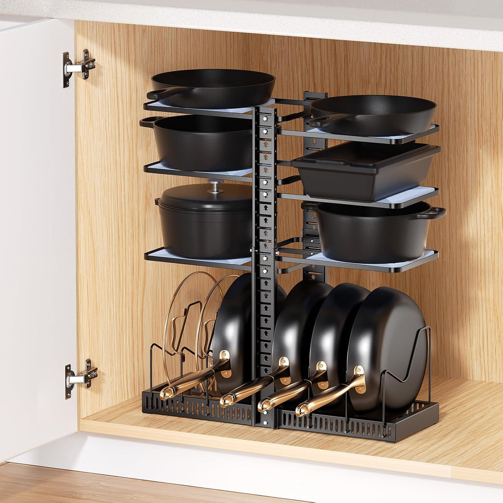 Pots and Pans Organizer under Cabinet, Kitchen Storage Rack, Black