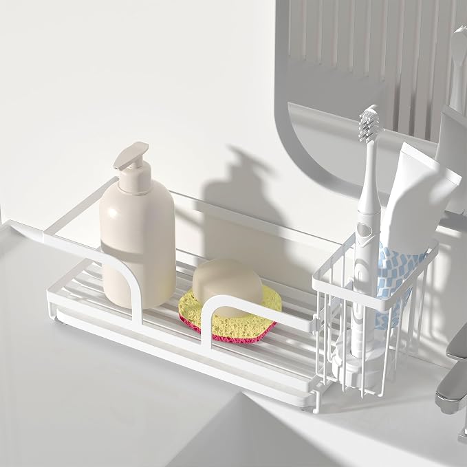 Kitchen Sink Caddy Organizer with Stone Drying Tray, White, 2 Pack