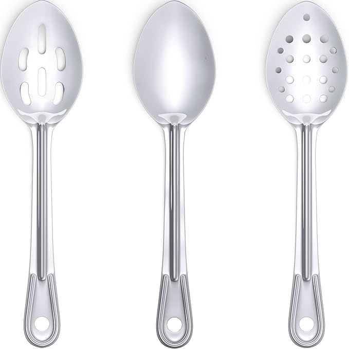 Cooking Spoons: 11 in 18/8 Stainless Steel, Ergonomic Handle, 3-Pack