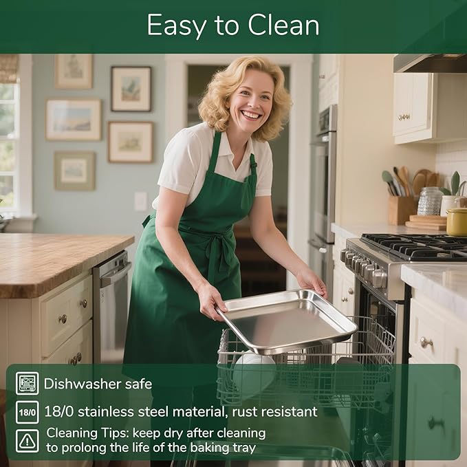18/0 Stainless Steel Baking Sheet with Cooling Rack, 15.9 Inch Oven-Safe Non-Toxic Cookie Sheets for Baking, Coating Free & Rust Resistant for Healthy Family Baking, Easy to Clean, Heavy Duty