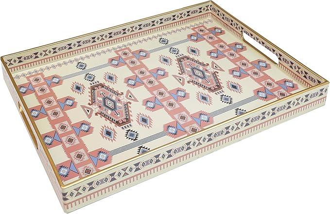 Rectangular Plastic Serving Tray with Handles, 15.7 x 11.8 Inch