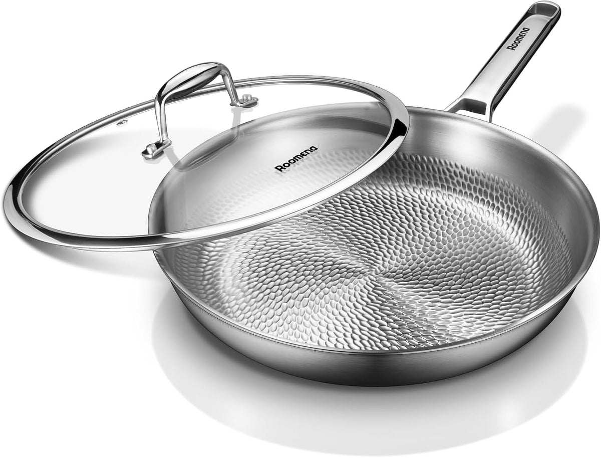 Titanium frying pan for cooking,12-Inch with lid, skillet