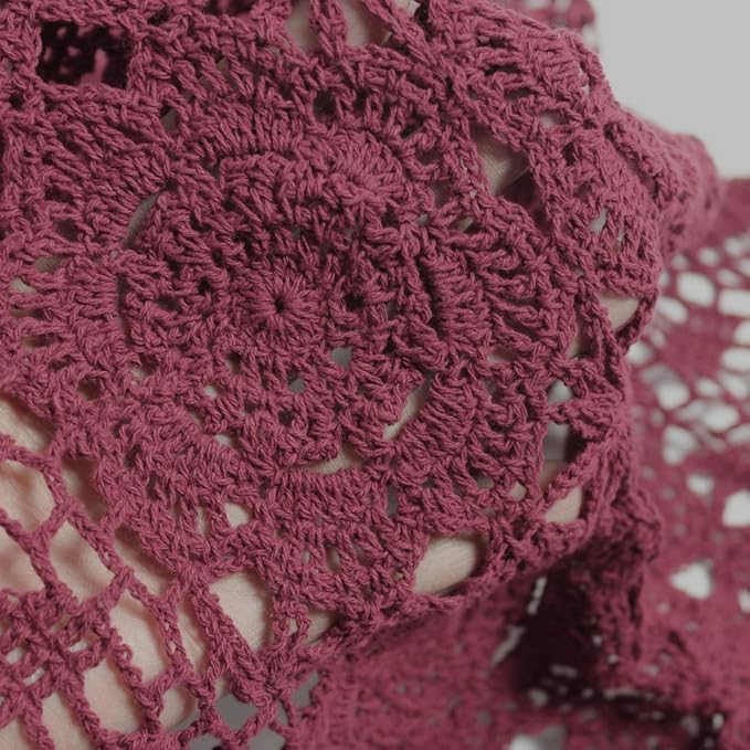 Table Runner Wine Red Crochet Lace, 100% Cotton, 14 x 60 Inch