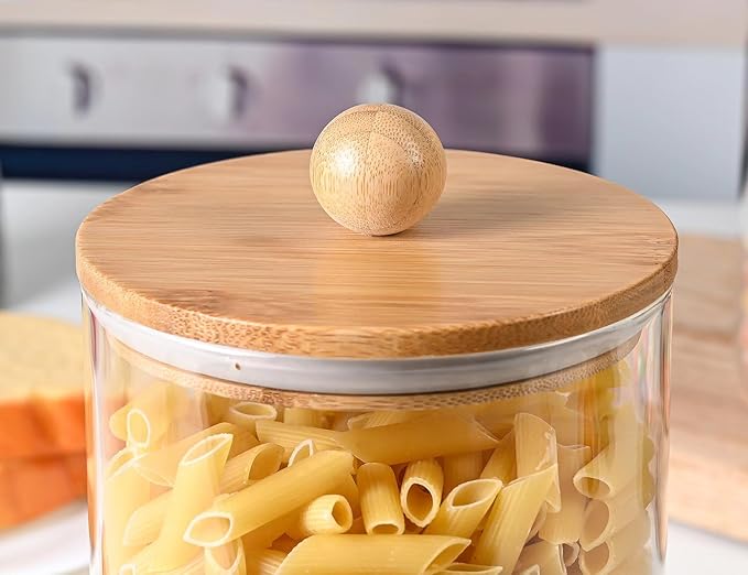 Cookie Jars Set of 2 Clear Glass Canisters with Bamboo Lids