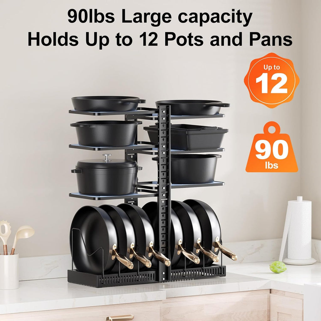 Pots and Pans Organizer under Cabinet, Kitchen Storage Rack, Black – features