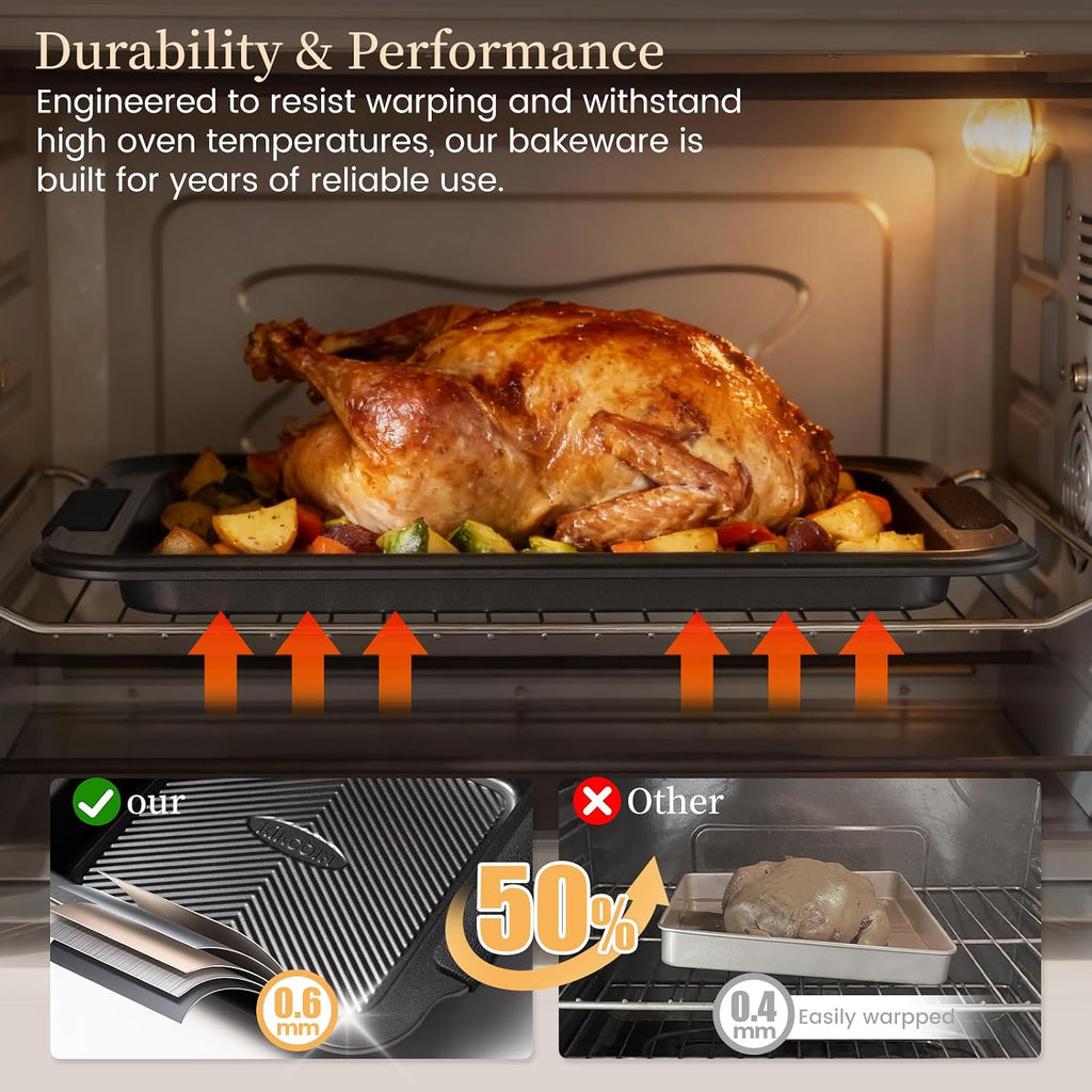 25-Piece Nonstick Baking Pans Set with Large Turkey Roasting Pan, Stackable – features