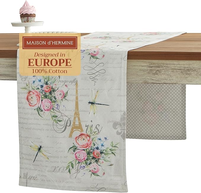 Table Runner, Double Layer 100% Cotton, 14.5 x 108 Inch Watercolor Print
