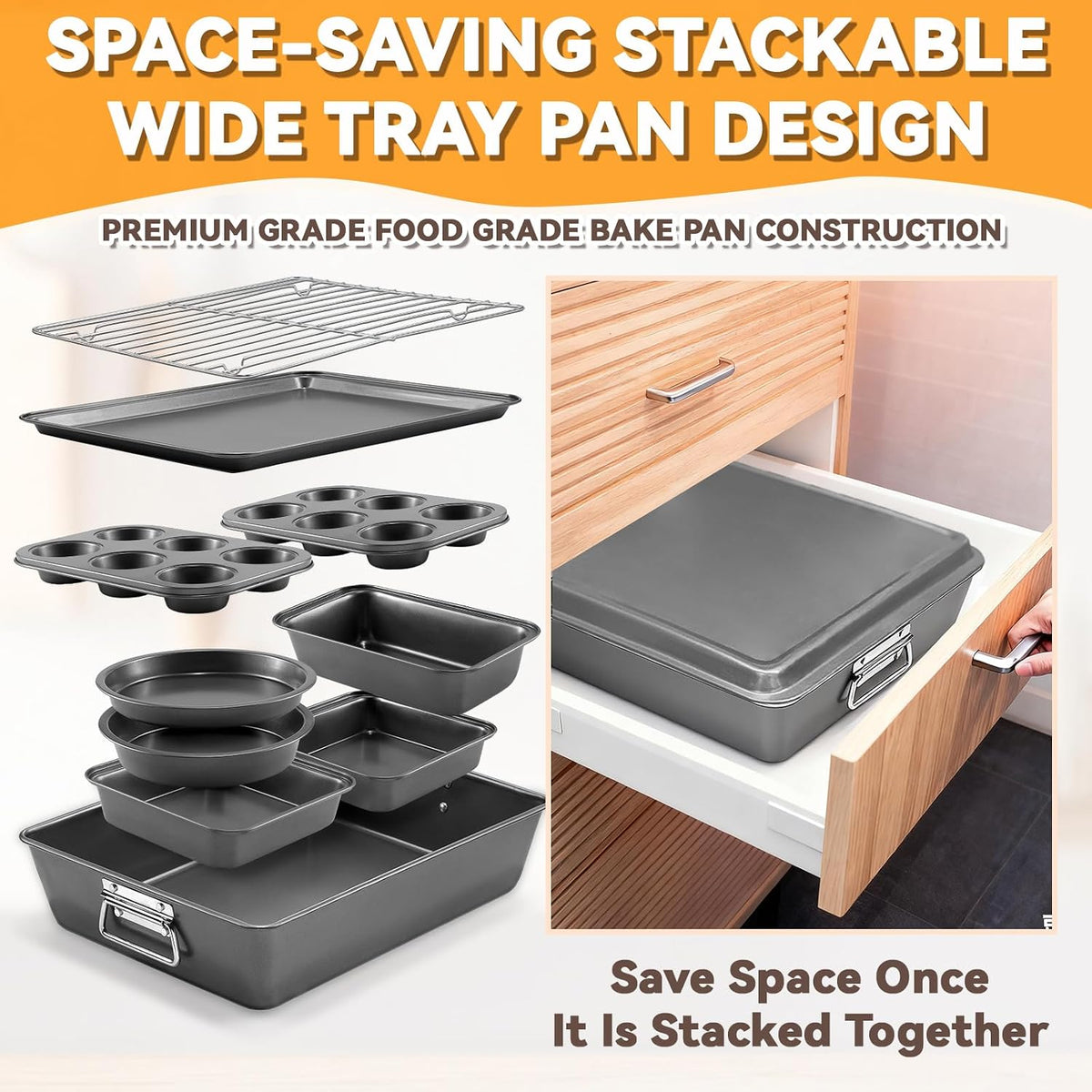 Bakeware Sets, 12 Piece Carbon Steel Nonstick Set in Charcoal