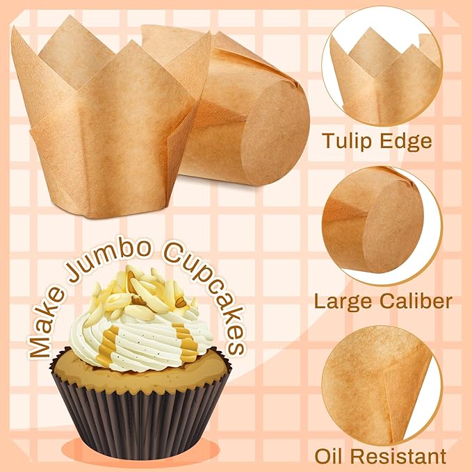 Baking Cups, 300 Count Tulip Paper Liners, 2-1/4 x 4 Inch Light Brown
