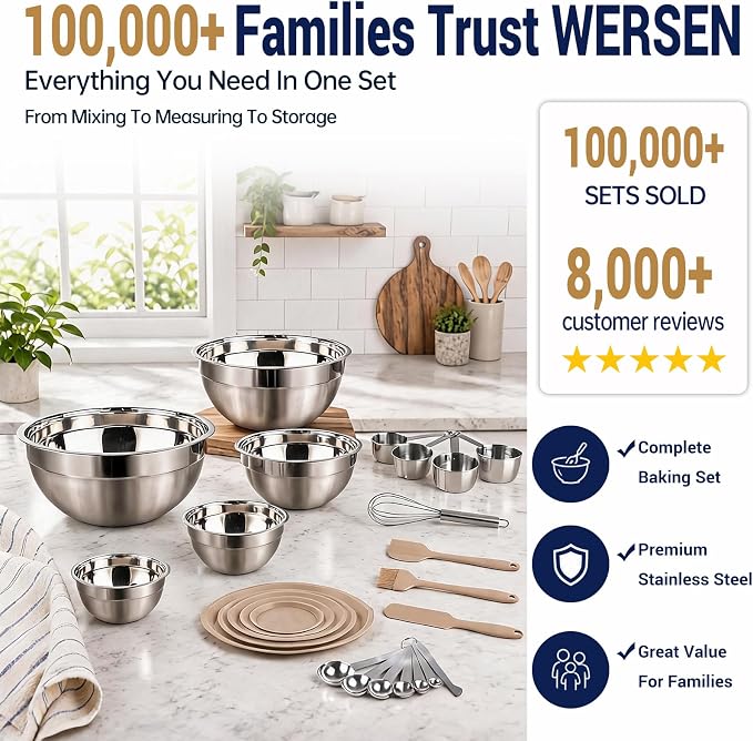 Stainless steel mixing bowls set with lids, 25 pieces, khaki