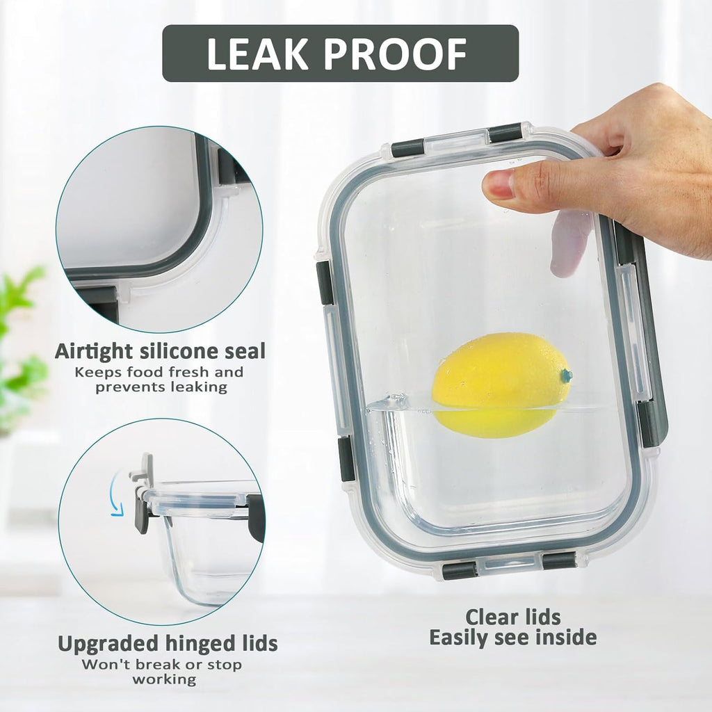 10 Pack Glass Food Storage Containers with Lids, Gray – close-up