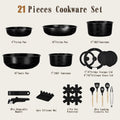 Cookware Set, 21 Pieces, Granite-Style Nonstick with Detachable Handles
