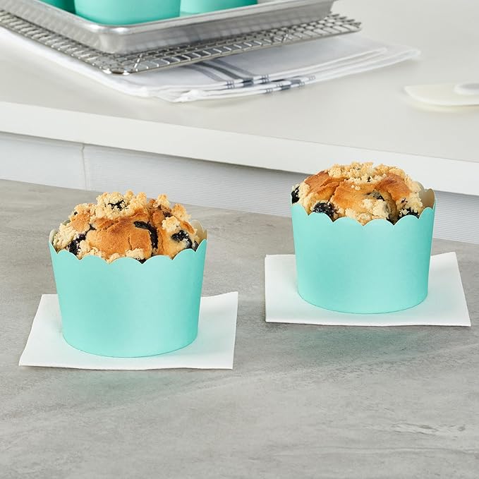 Baking Cups - 200 Count Turquoise Scalloped Paper, Greaseproof, Oven-Ready