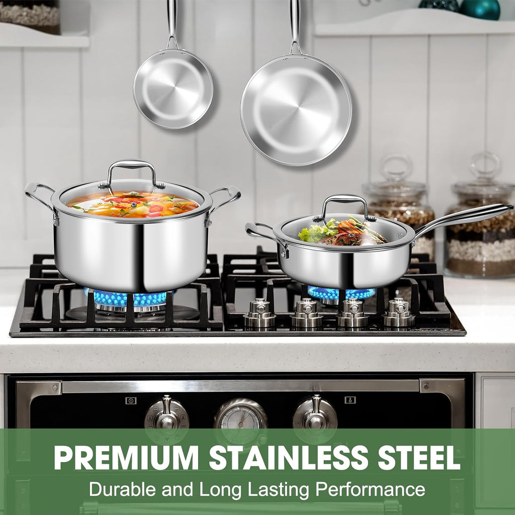 3 Ply Stainless Steel 11-Piece Cookware Set with Lids, Pots and Pans Kitchen – close-up