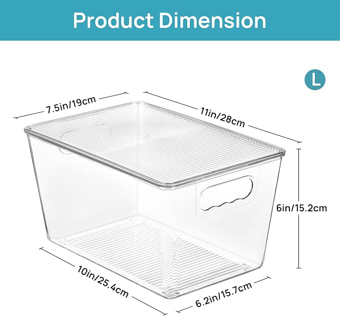 Kitchen Storage Bins with Lids, 12 Pack Clear Stackable Plastic Containers