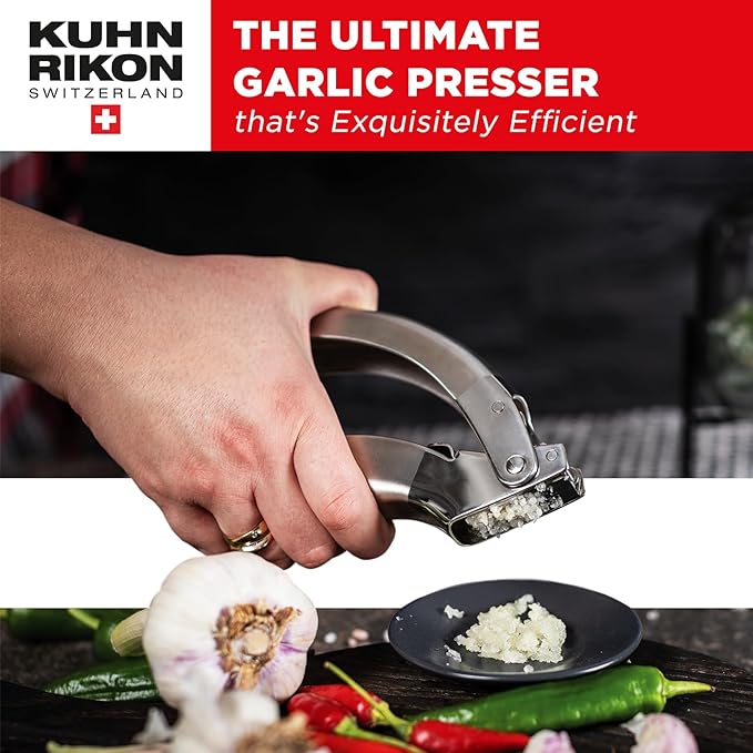 Kuhn Rikon Epicurean Garlic Press, Stainless Steel, 6.5 x 1 x 1.5 inches, Silver